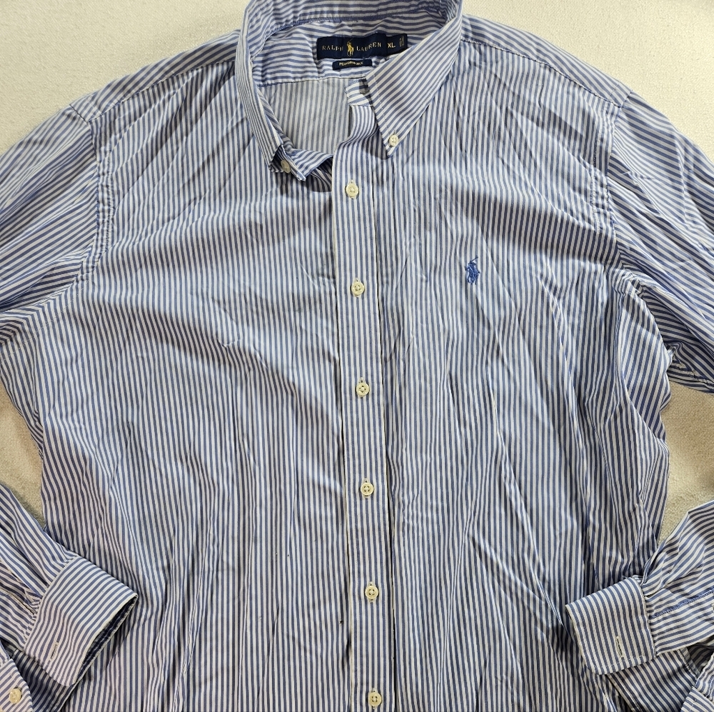 Ralph Lauren Performance XL Blue Stripe Nylon Stretch Shirt - Picture 2 of 7
